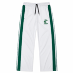 Men's White Track Pants with Green Side Stripes, Elastic Waistband with Drawstring, Regular Fit Sports Lower for Gym, Running, Workout & Casual Wear